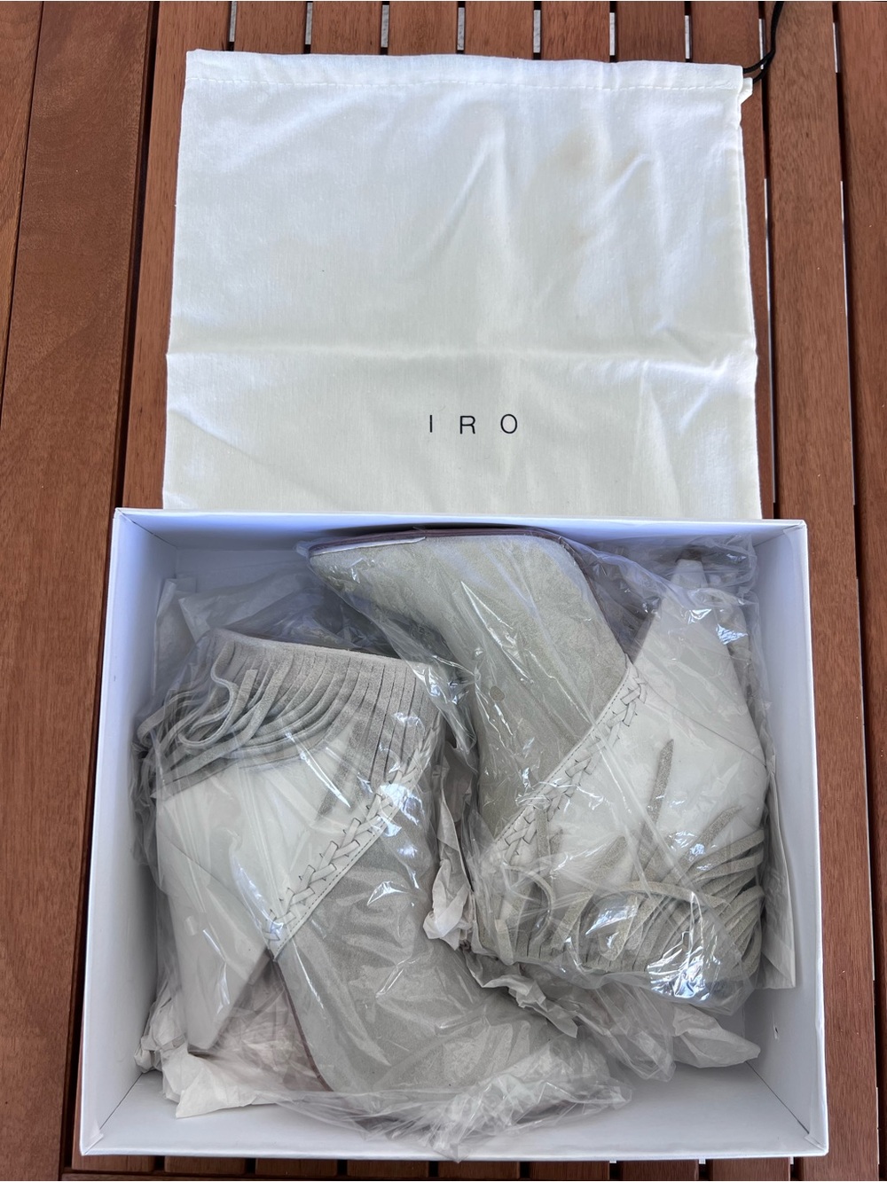 IRO NWT Women’s Xabea Light Beige Ecru Suede Fringe Pointed-Toe Ankle Booties 38 - Picture 10 of 14